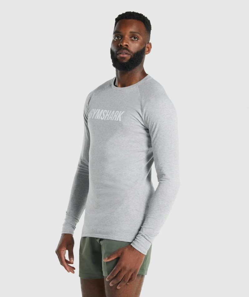 Men's Gymshark Apollo Long Sleeve T-Shirts Light Grey | NZ 3HKQOC